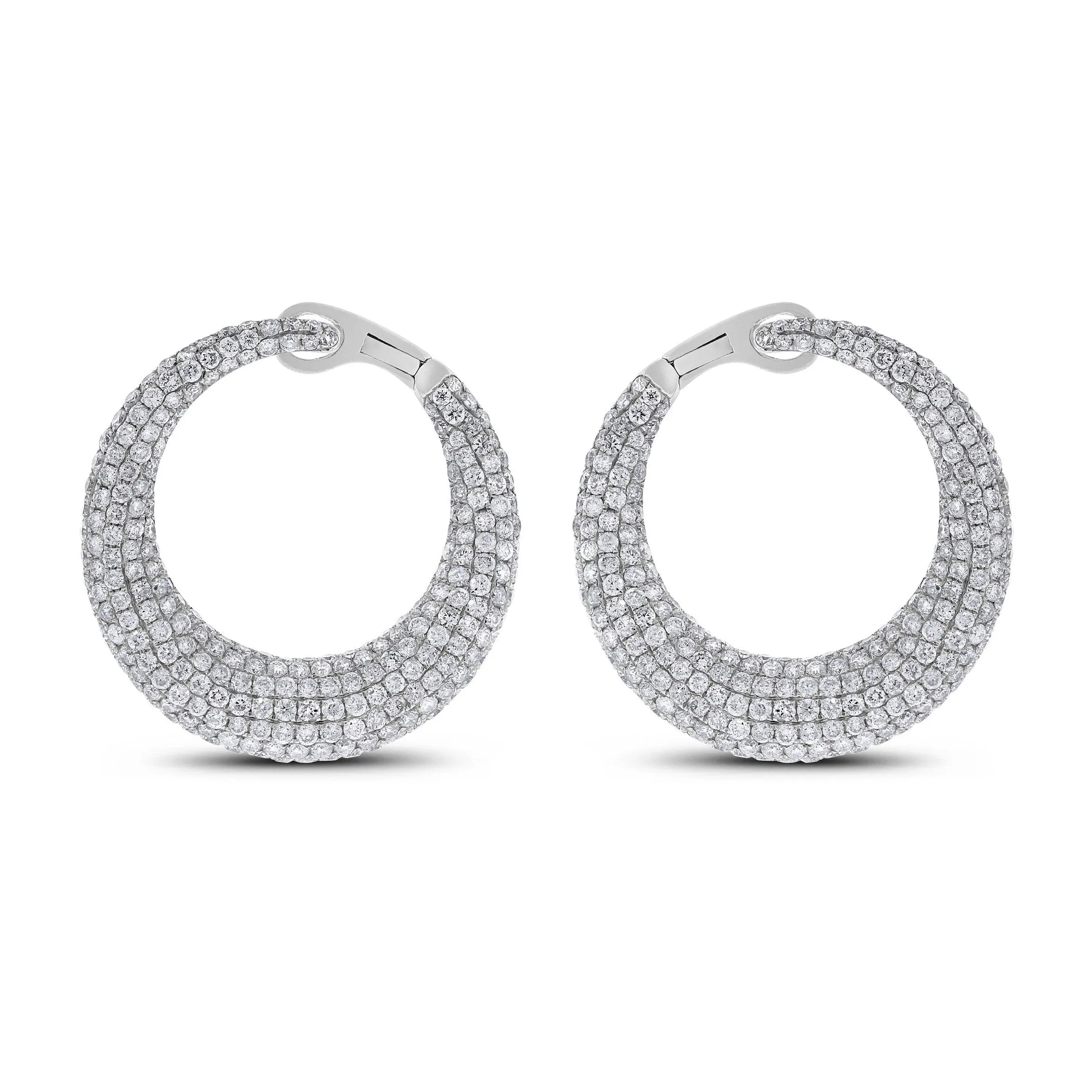 Crescent Moon Diamond Earrings (6.24 ct Diamonds) in White Gold