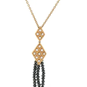 Criss Cross 4.88ct Black Diamond Beads and 0.15ct Diamond Deco Black Bead Tassel Pendant Necklace in 18K Rose Gold