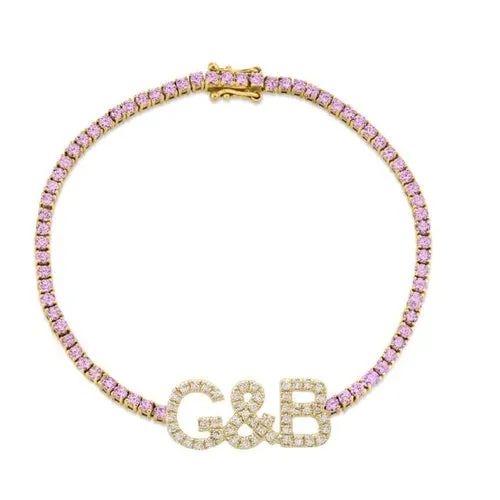 Custom Diamond Nameplate Gemstone Tennis Bracelet