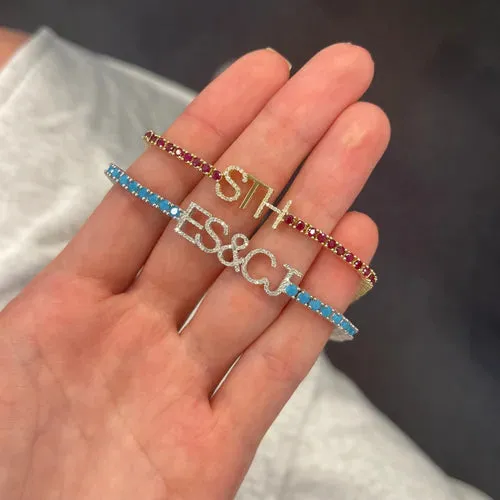 Custom Diamond Nameplate Gemstone Tennis Bracelet