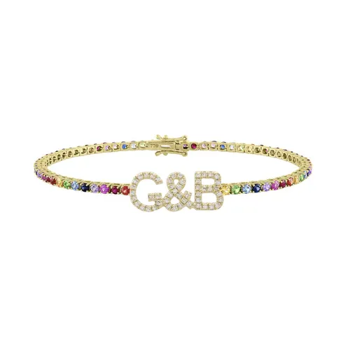 Custom Diamond Nameplate Gemstone Tennis Bracelet