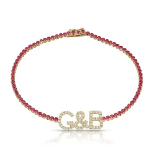 Custom Diamond Nameplate Gemstone Tennis Bracelet