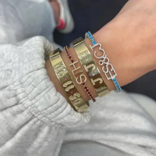 Custom Diamond Nameplate Gemstone Tennis Bracelet