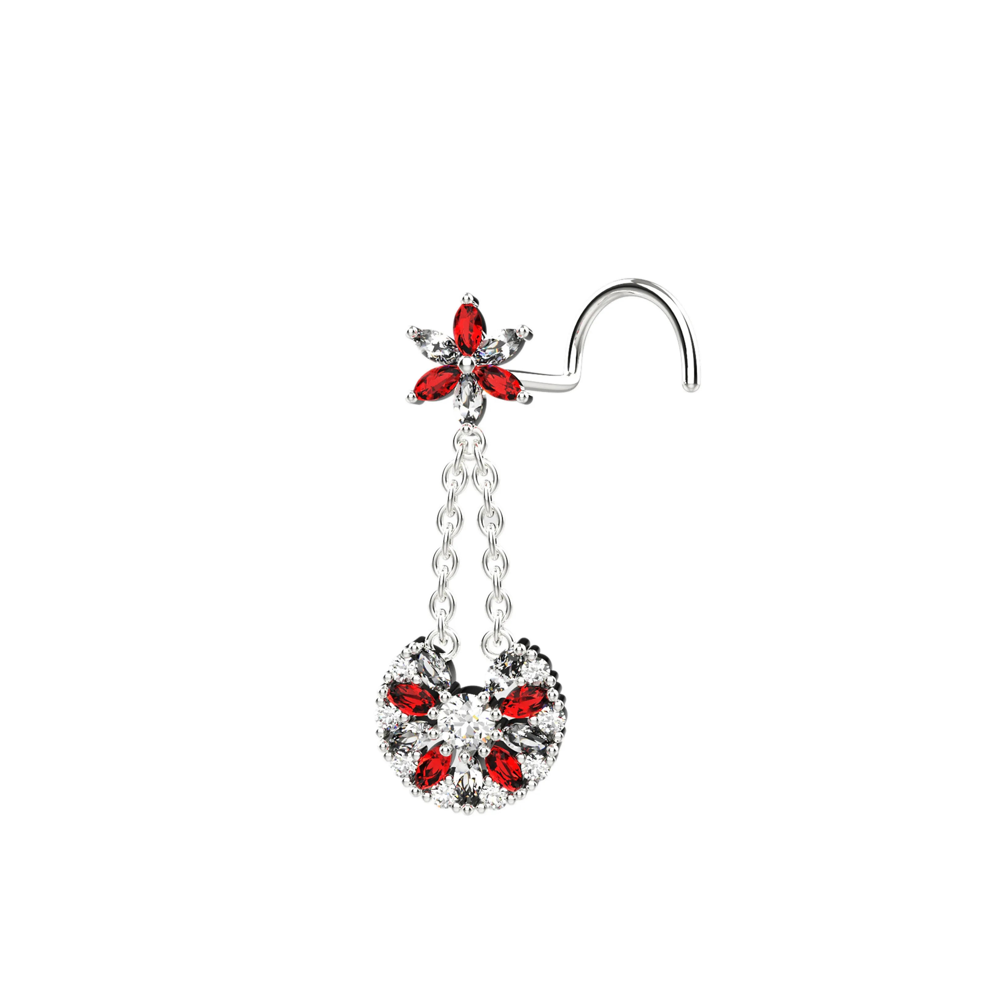 Daisy Cradle Garnet Dangle Nose Ring