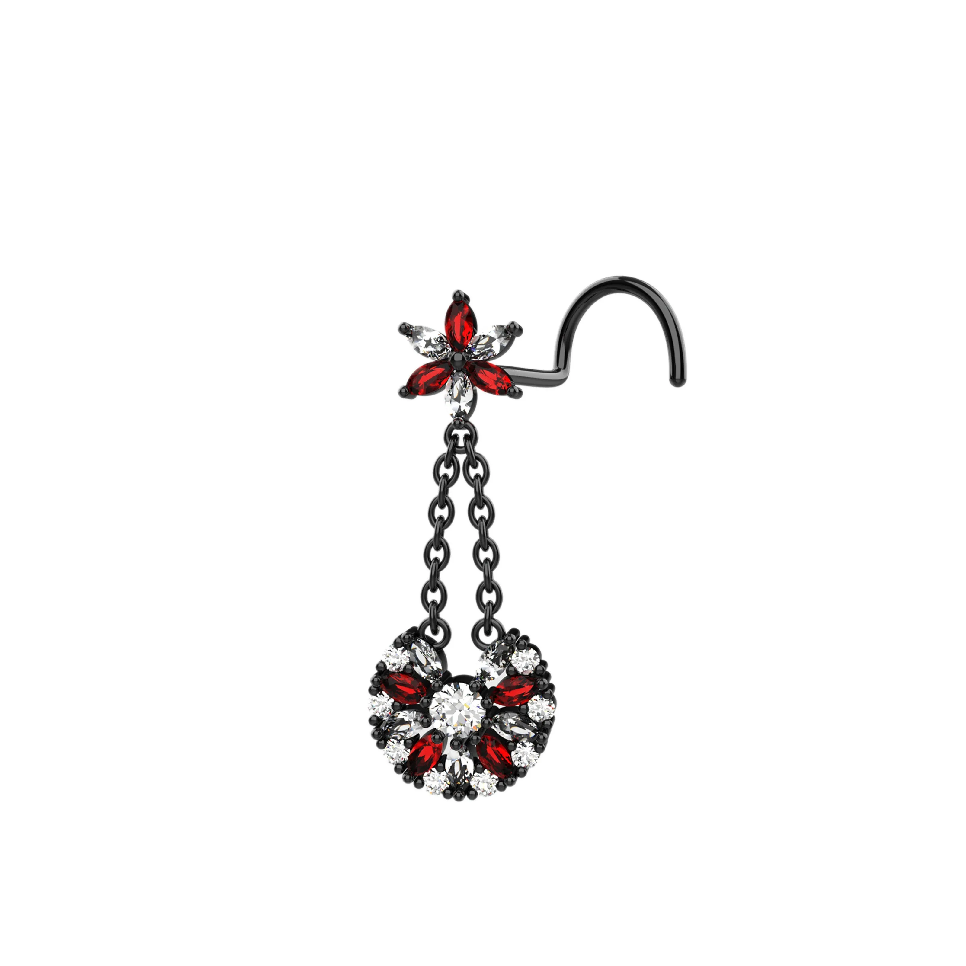 Daisy Cradle Garnet Dangle Nose Ring