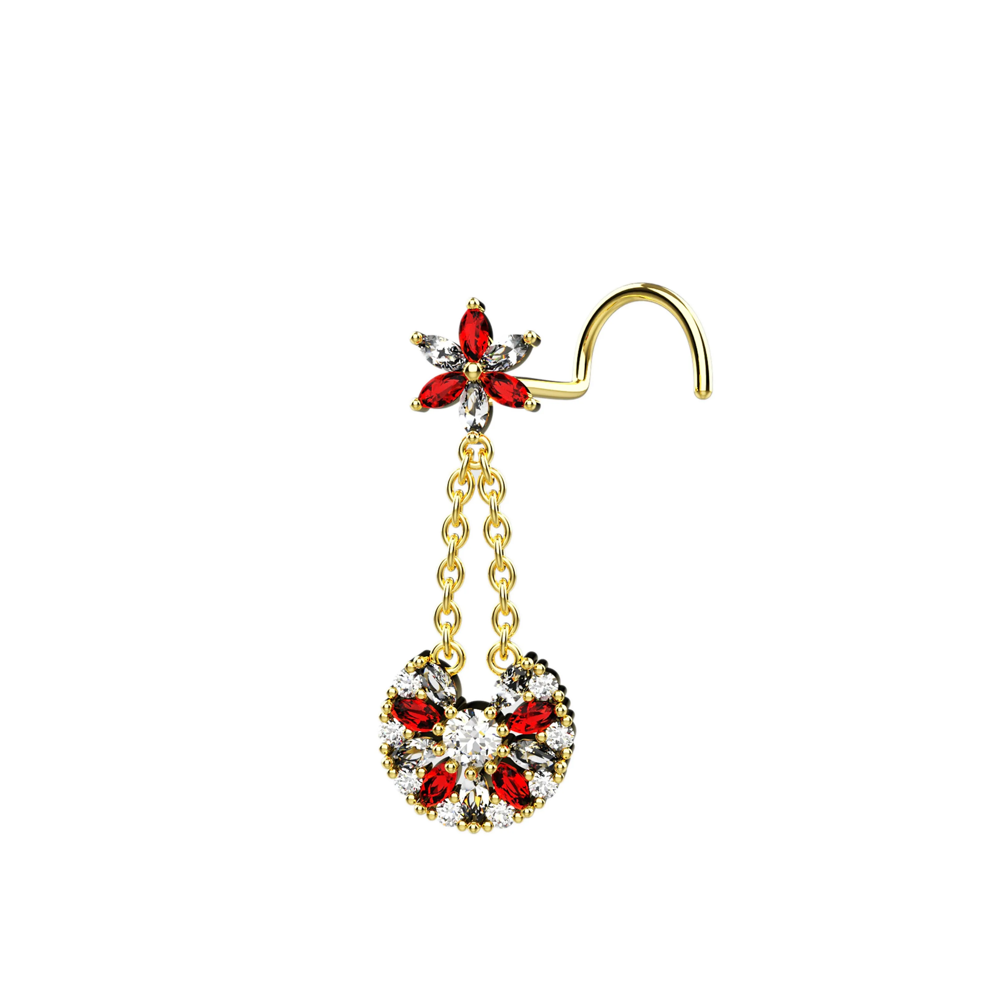 Daisy Cradle Garnet Dangle Nose Ring