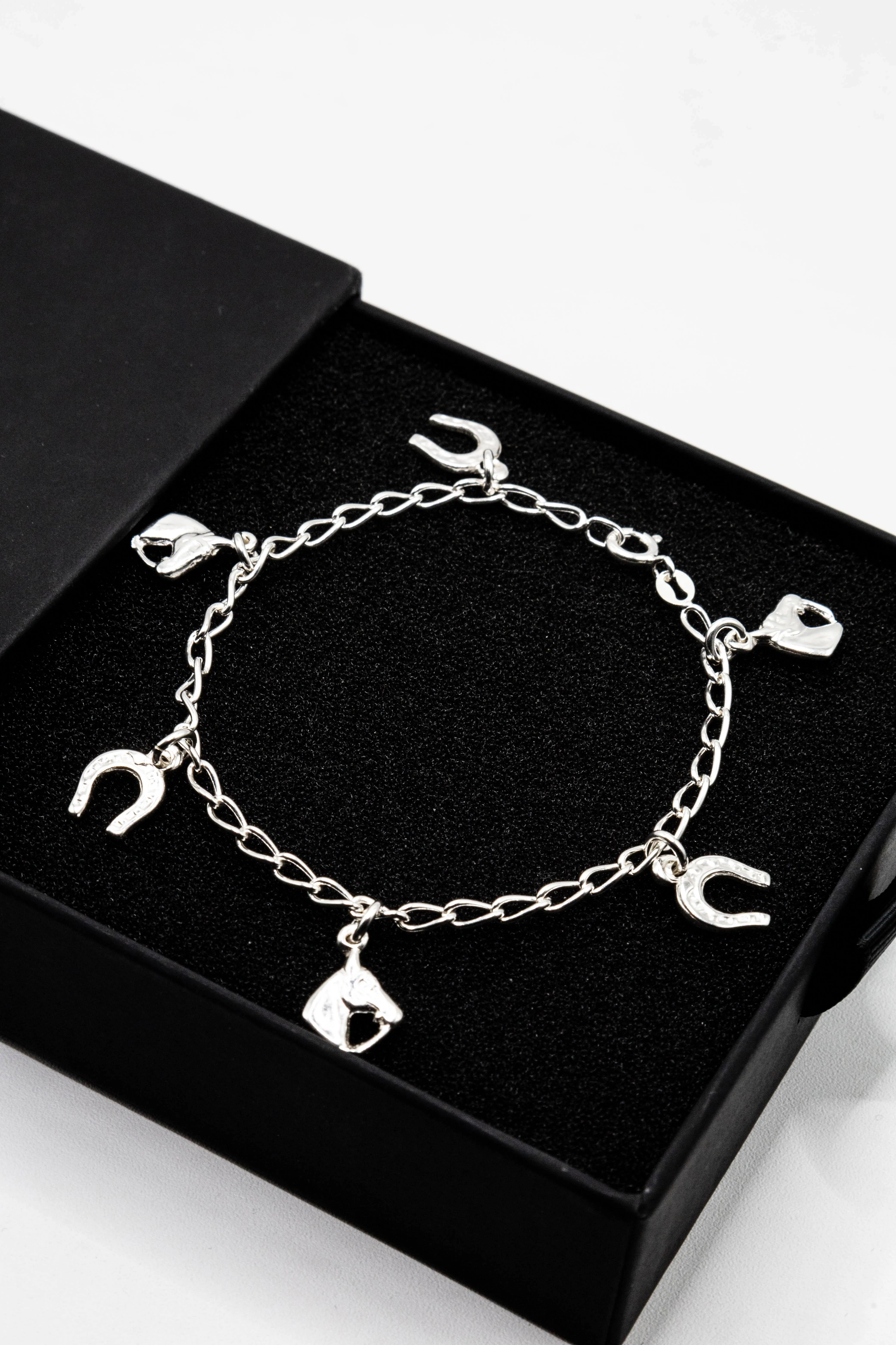 Dangling Horseshoe 925 Sterling Silver Charm Bracelet