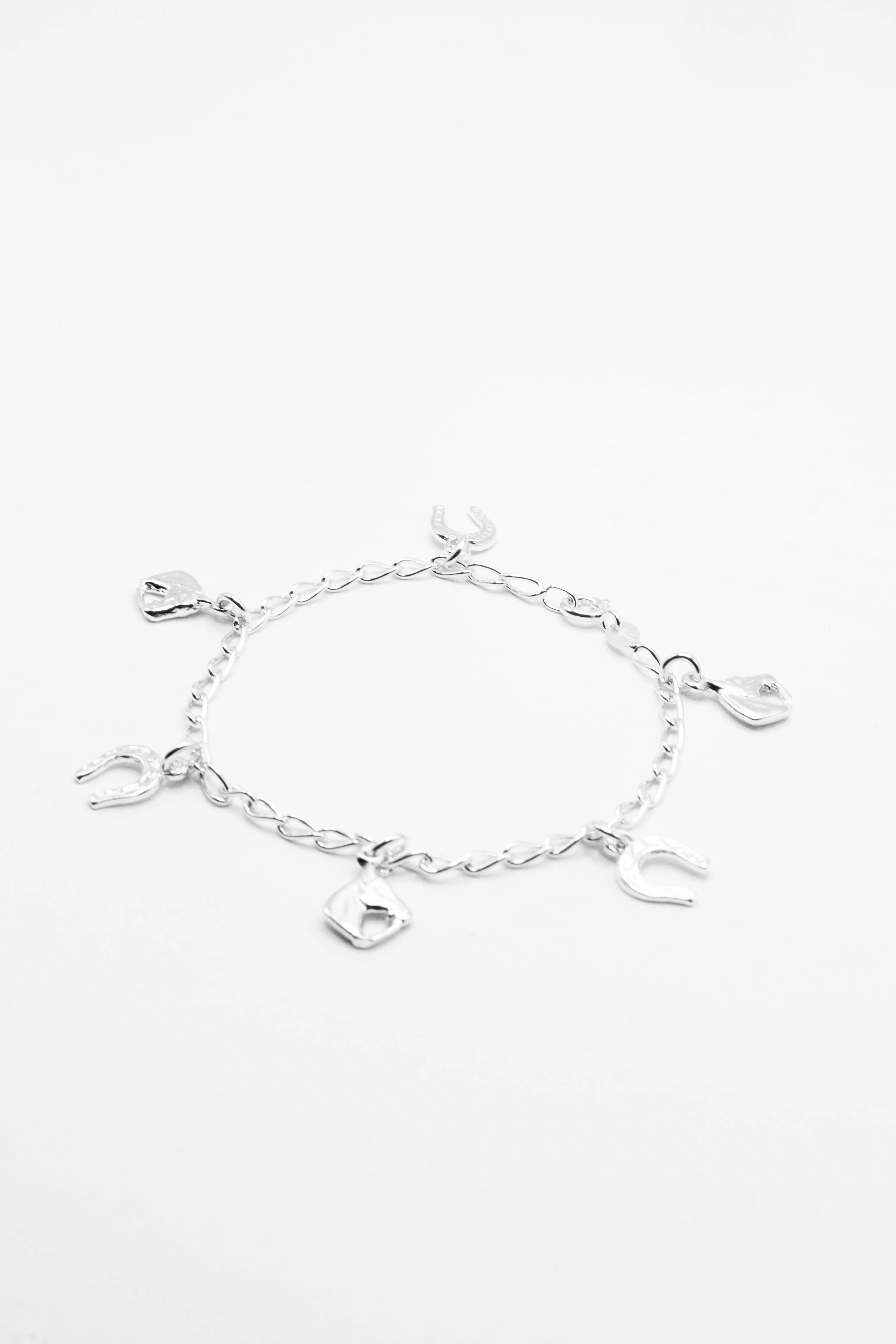Dangling Horseshoe 925 Sterling Silver Charm Bracelet