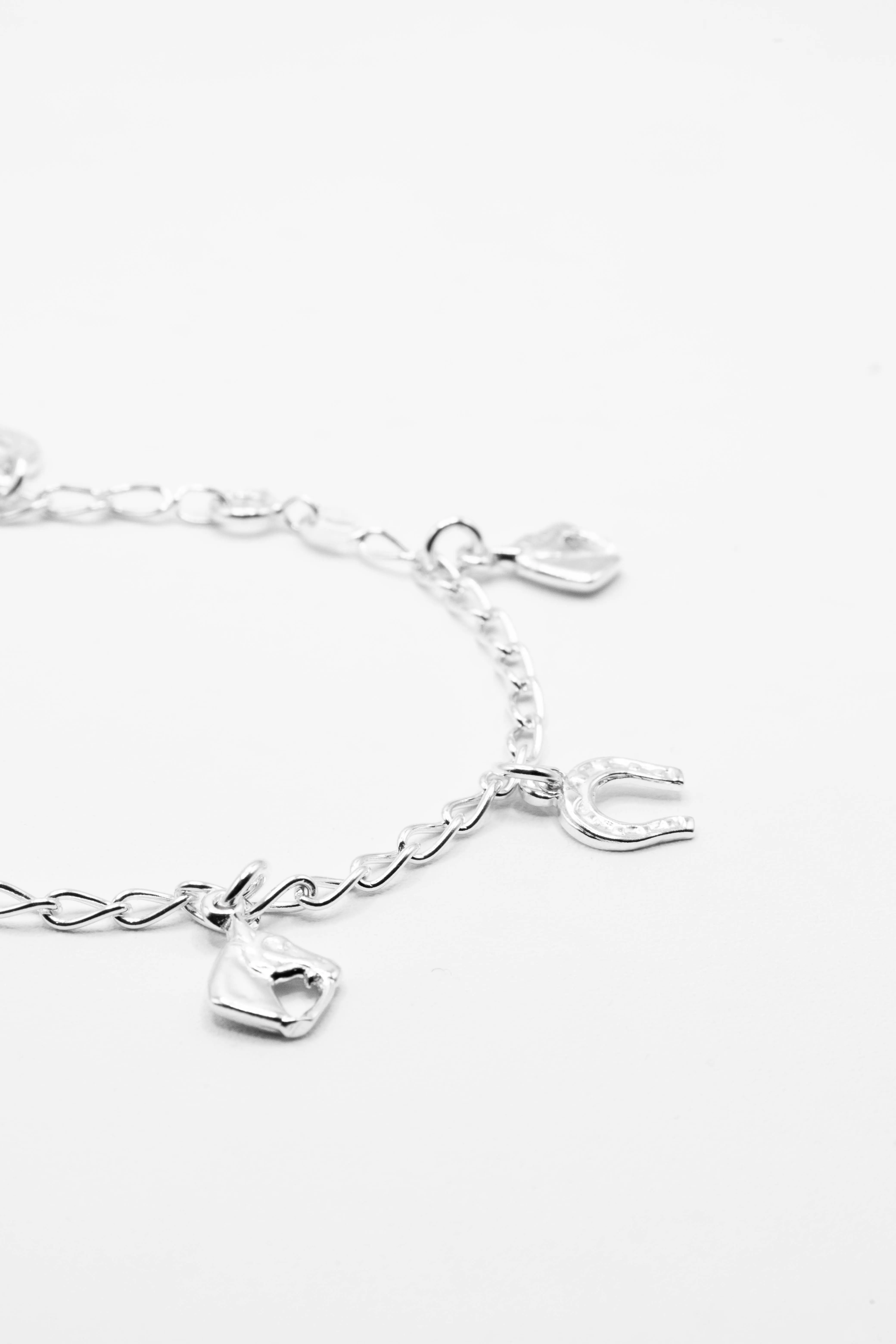 Dangling Horseshoe 925 Sterling Silver Charm Bracelet