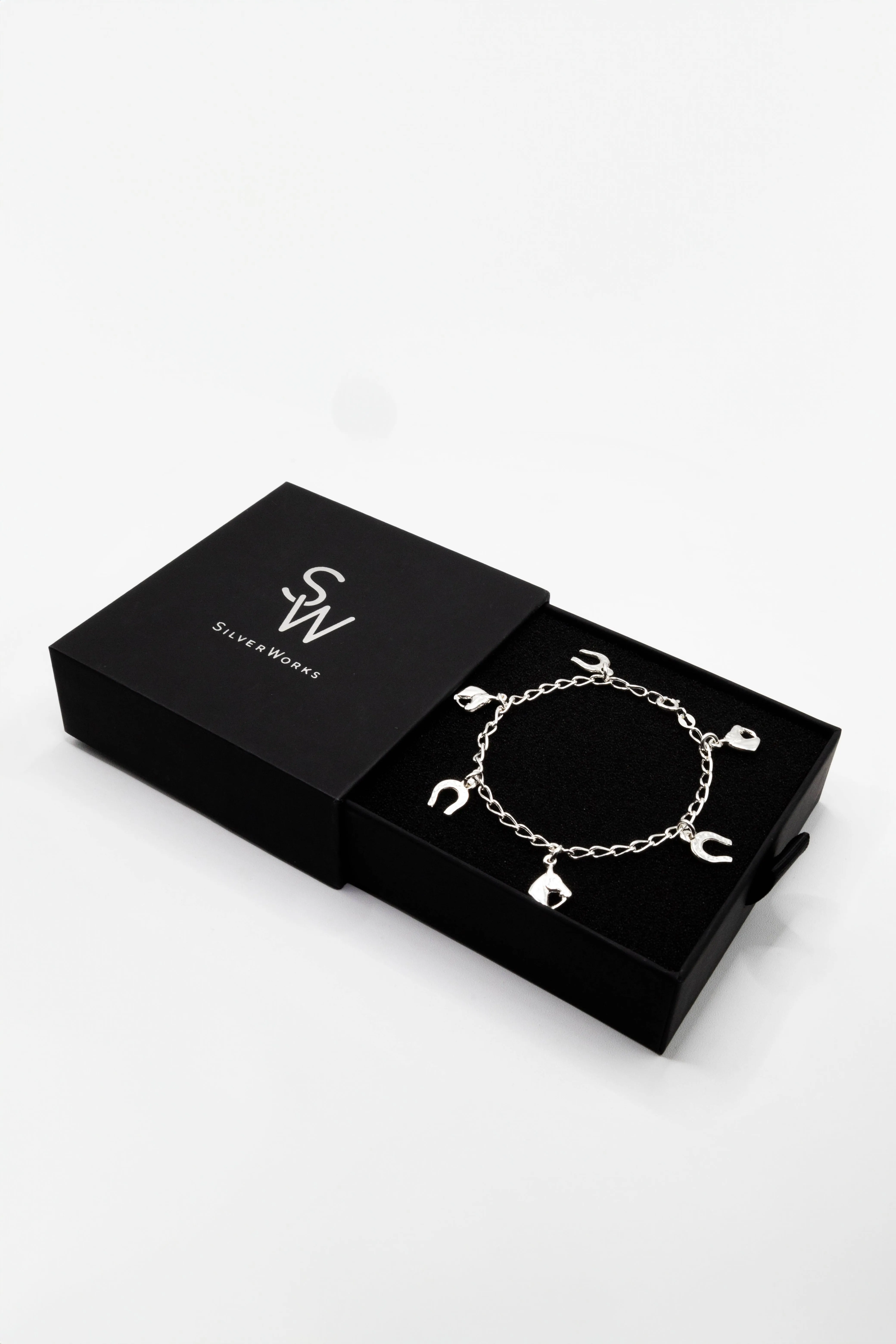 Dangling Horseshoe 925 Sterling Silver Charm Bracelet