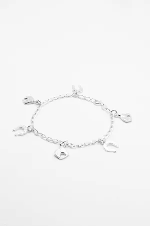 Dangling Horseshoe 925 Sterling Silver Charm Bracelet