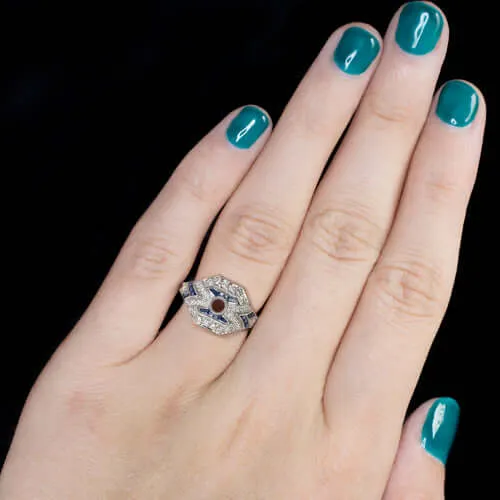 DIAMOND SAPPHIRE VINTAGE STYLE COCKTAIL RING SETTING ROUND SEMI MOUNT WHITE GOLD