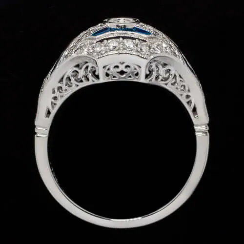 DIAMOND SAPPHIRE VINTAGE STYLE COCKTAIL RING SETTING ROUND SEMI MOUNT WHITE GOLD