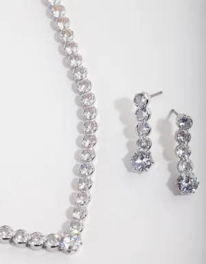 Diamond Simulant Tennis Earrings & Necklace Set