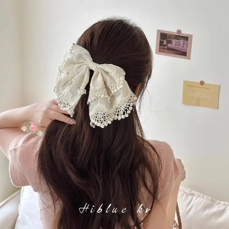 Dollette bow hairpin spring clip ponytail clip