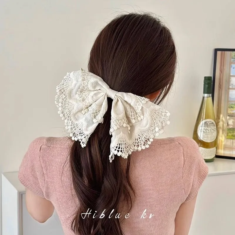 Dollette bow hairpin spring clip ponytail clip