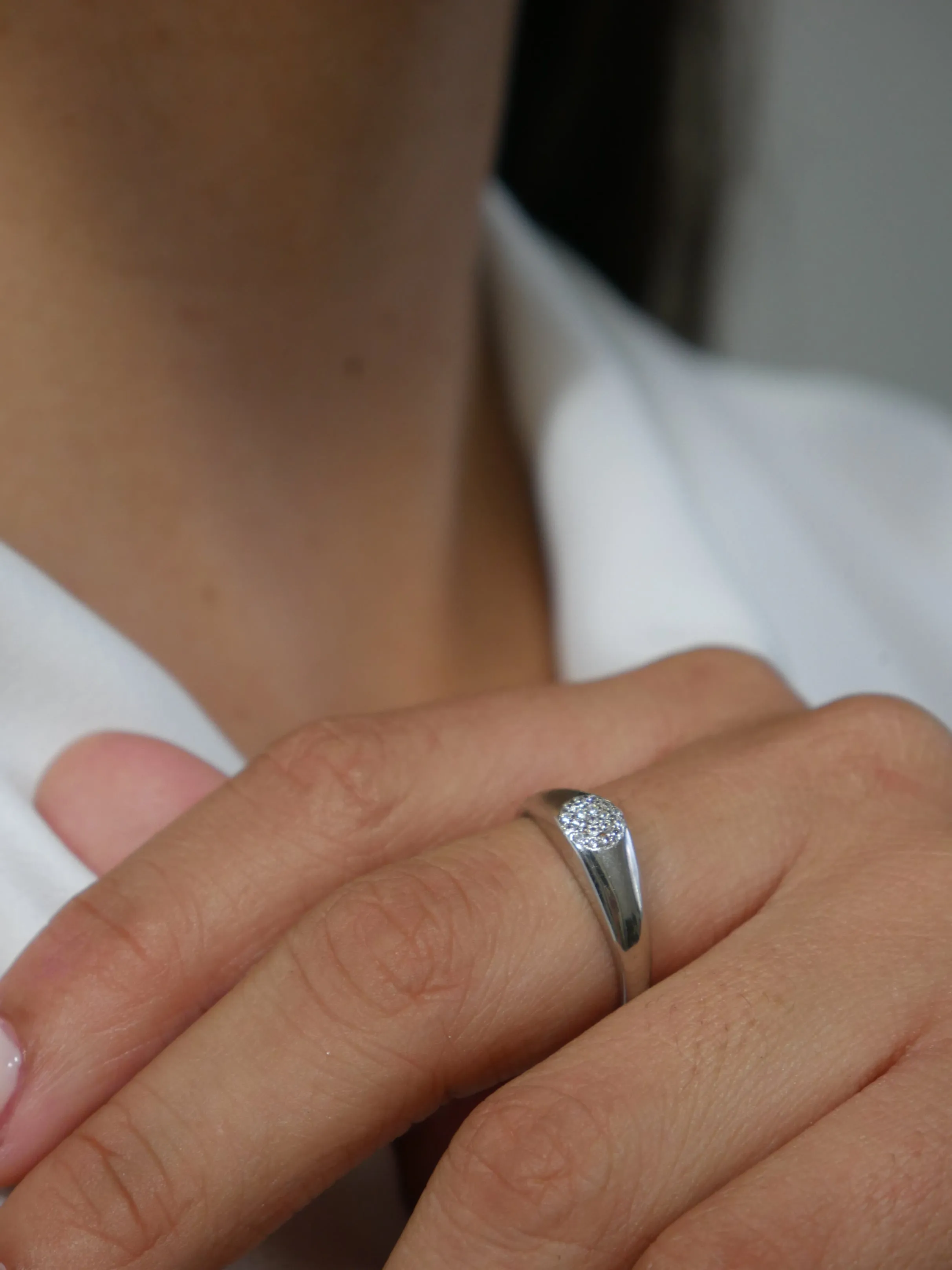 Dome Ring, Center Pave Zircon .925 Sterling Silver Statement Jewelry