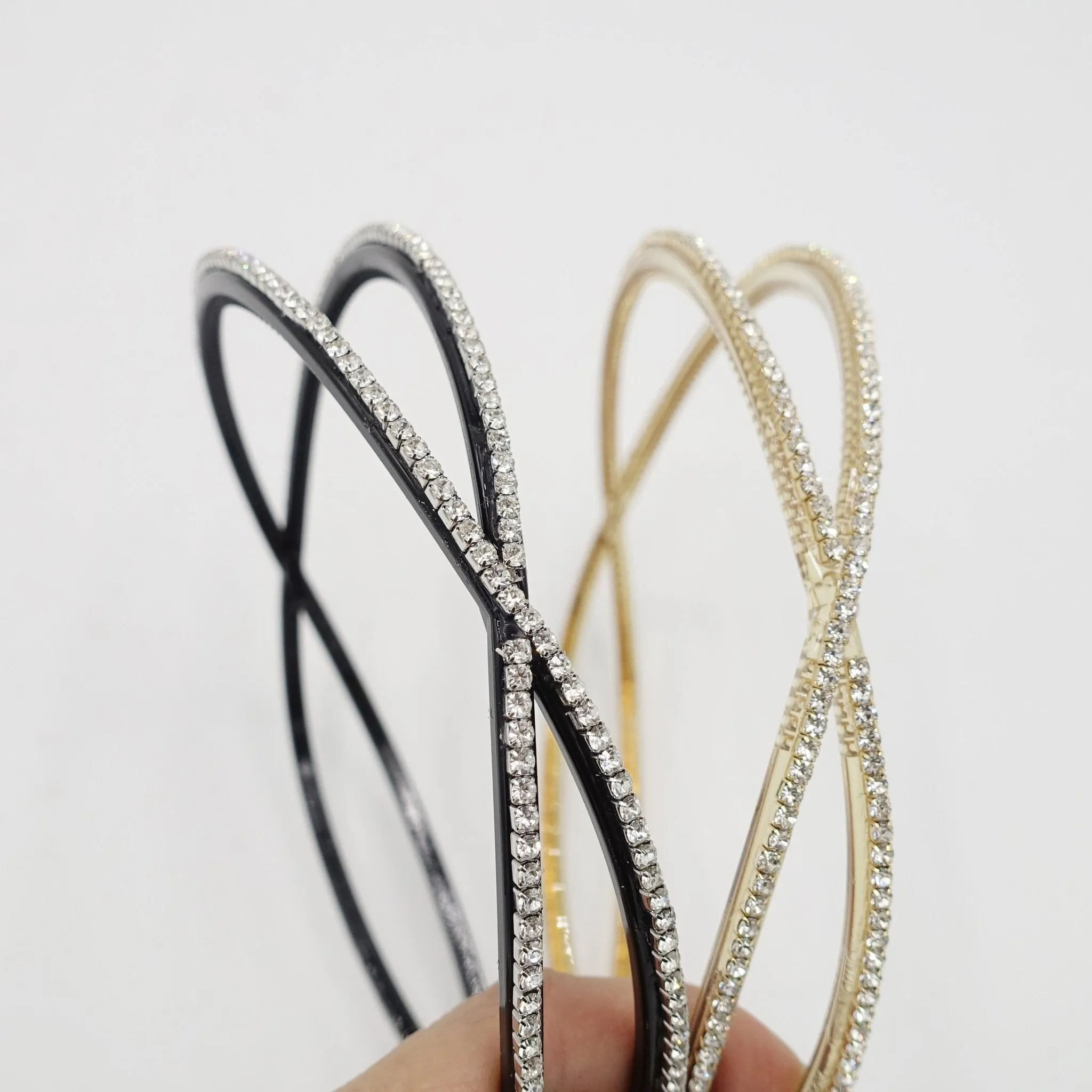 double cross headband rhinestone chain embellished acrylic double hairband woman hair accessory