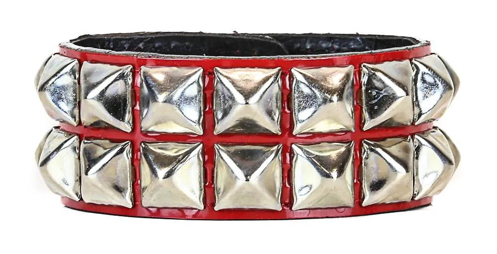 Double Row Studded Bracelet Neon Patent Leather