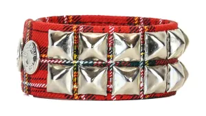 Double Row Studded Bracelet Plaid Fabric