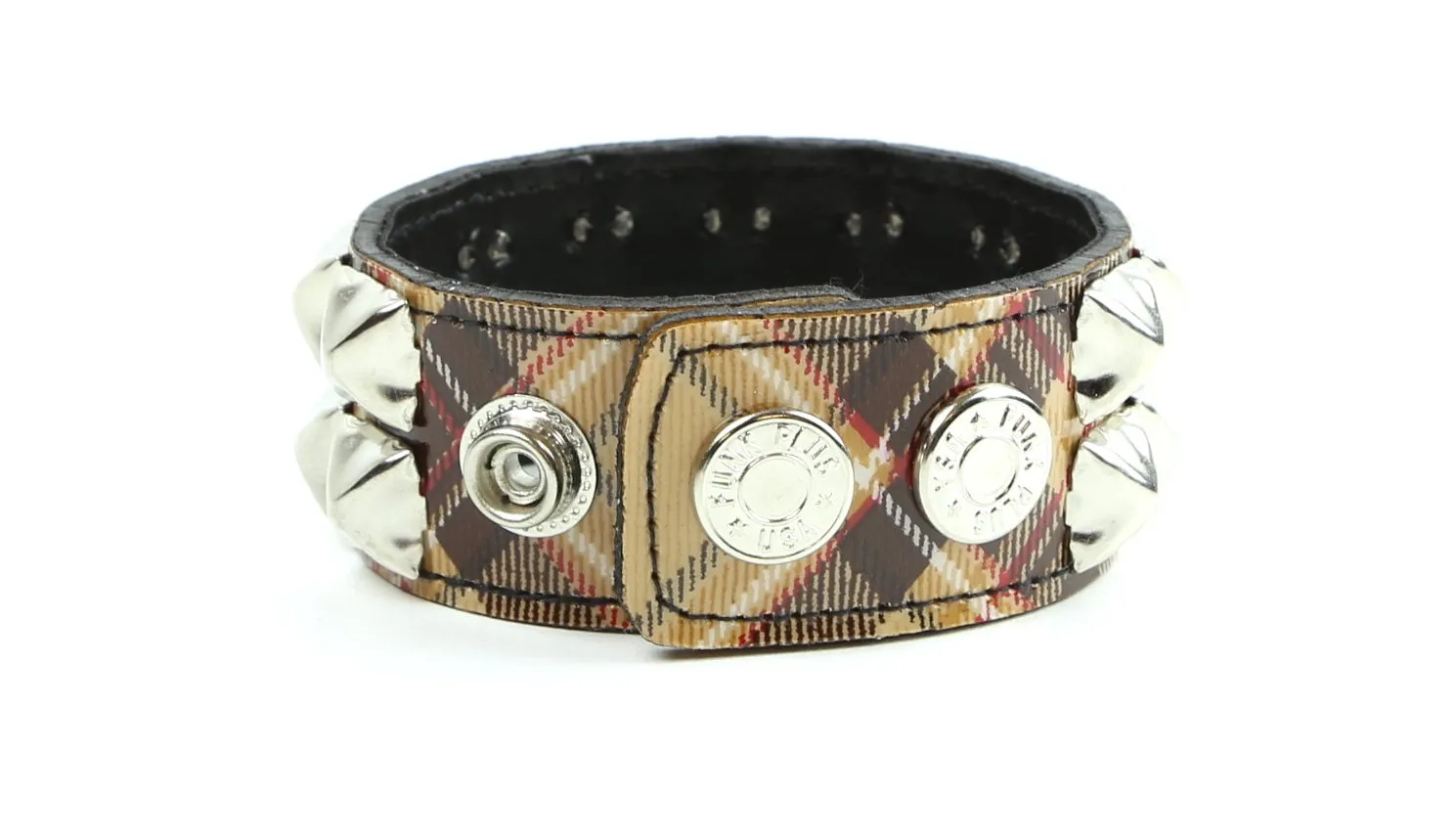 Double Row Studded Bracelet Plaid Fabric