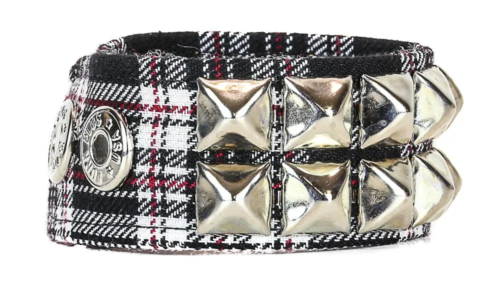 Double Row Studded Bracelet Plaid Fabric