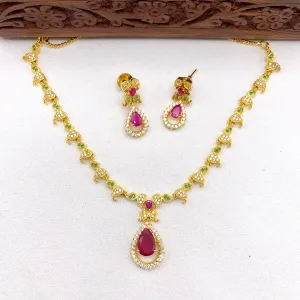 Elegant White, Red, Green Zircon (CZ) stone Necklace Set with Mango Design