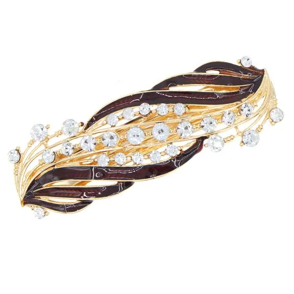 Enamel Barrette with Rhinestones Leaf