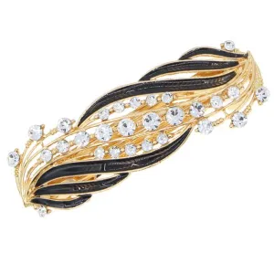 Enamel Barrette with Rhinestones Leaf