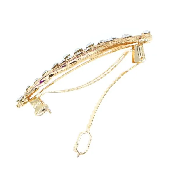 Enamel Barrette with Rhinestones Leaf