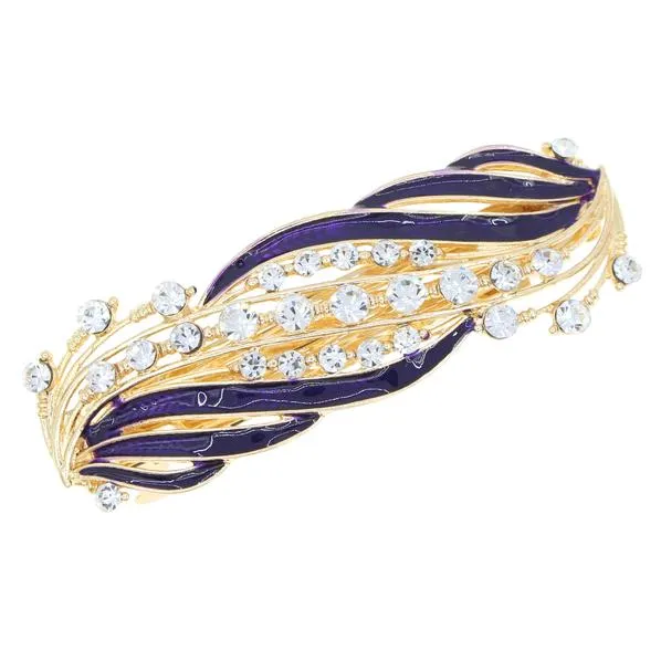 Enamel Barrette with Rhinestones Leaf