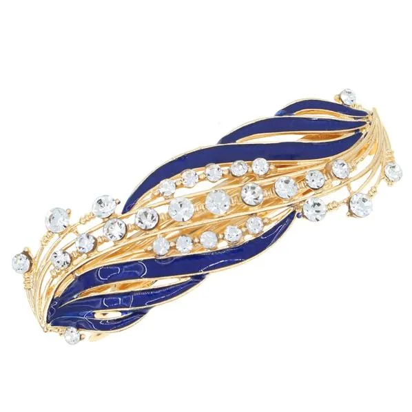 Enamel Barrette with Rhinestones Leaf