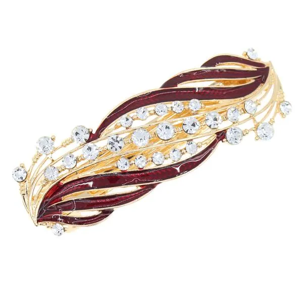 Enamel Barrette with Rhinestones Leaf