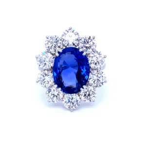Estate SSEF Certified 7.88 Carat Unheated Sapphire 5 Ct Certified Diamonds Ring