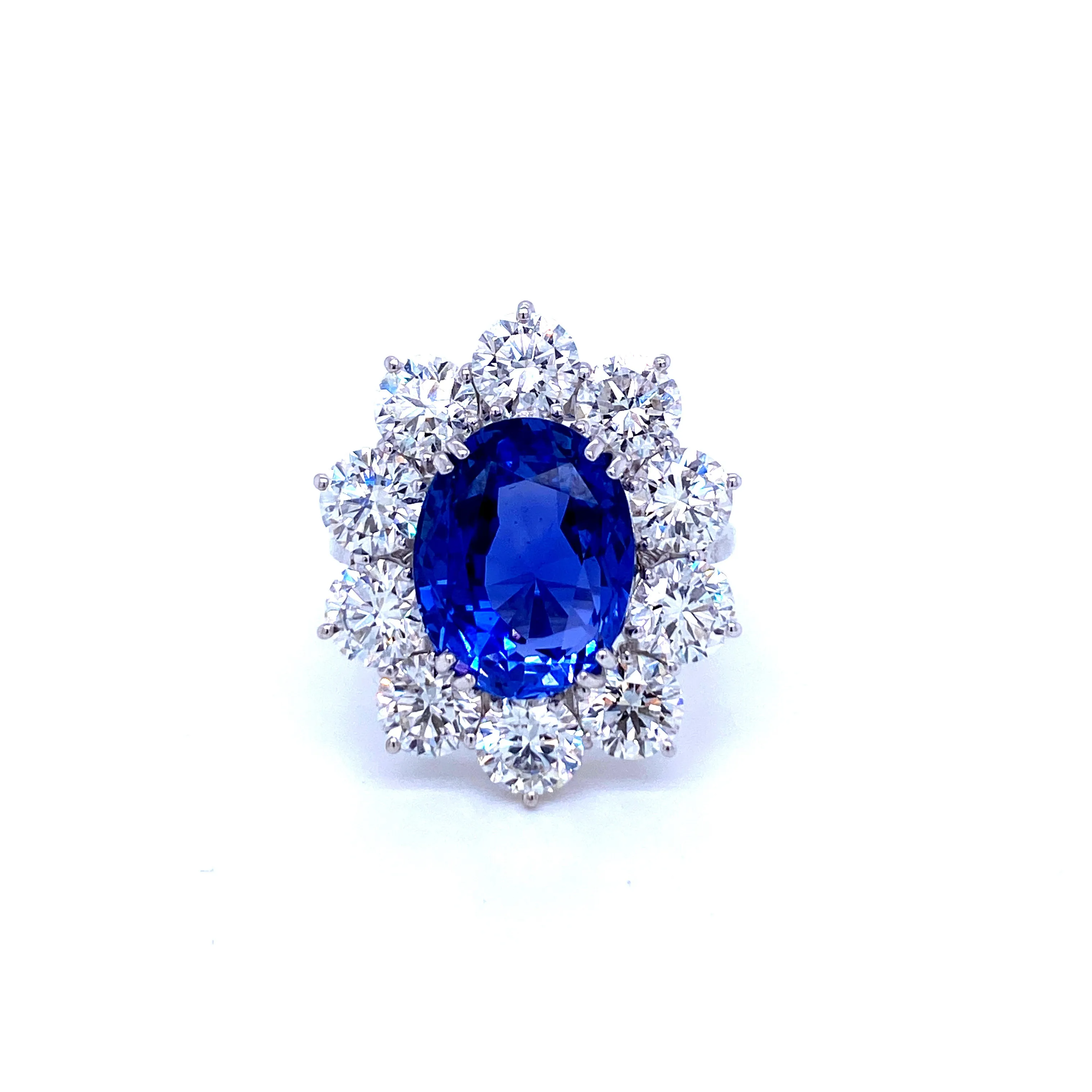 Estate SSEF Certified 7.88 Carat Unheated Sapphire 5 Ct Certified Diamonds Ring