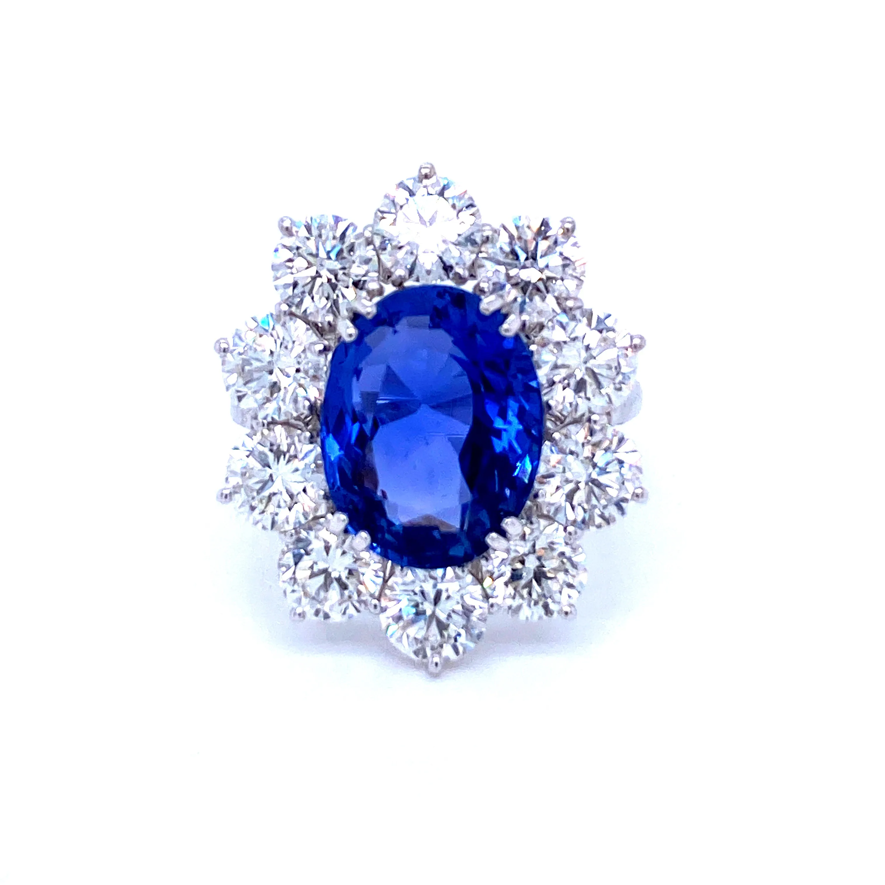 Estate SSEF Certified 7.88 Carat Unheated Sapphire 5 Ct Certified Diamonds Ring