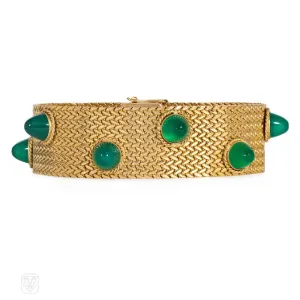 Estate woven gold and chrysoprase stud bracelet