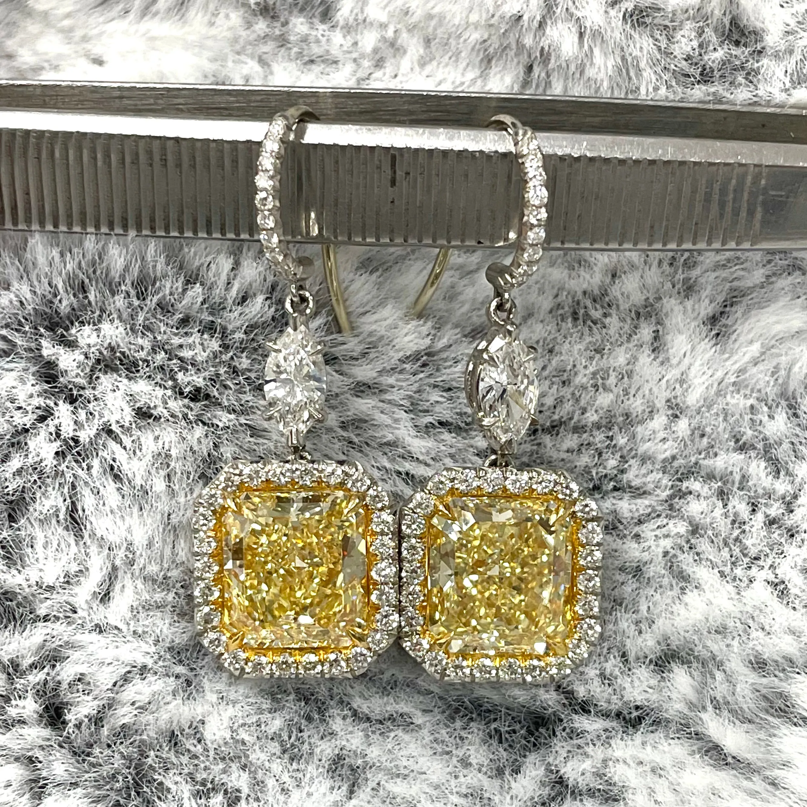 Exuberance Earrings (8.47 ct Radiant Fancy Yellow Internally Flawless GIA Diamonds) in Platinum