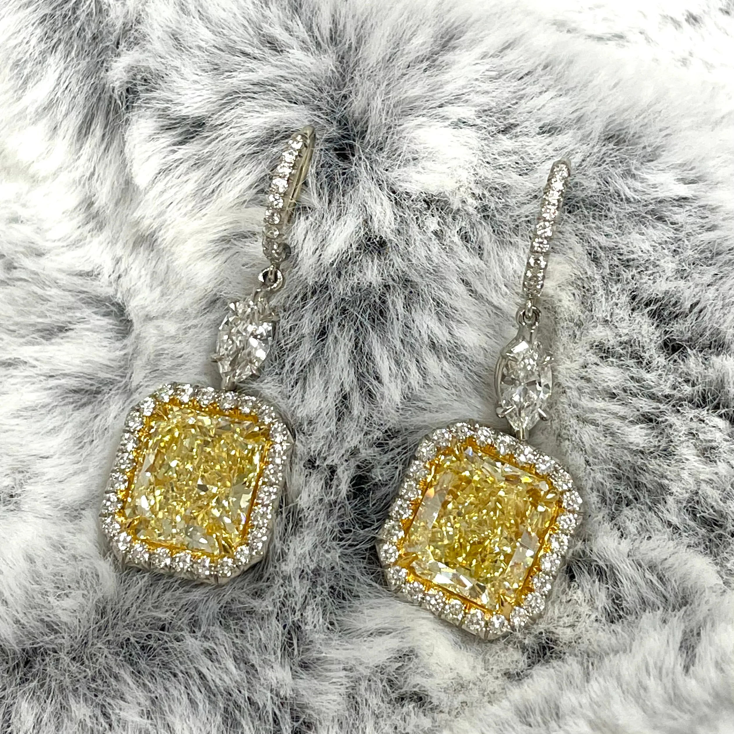 Exuberance Earrings (8.47 ct Radiant Fancy Yellow Internally Flawless GIA Diamonds) in Platinum