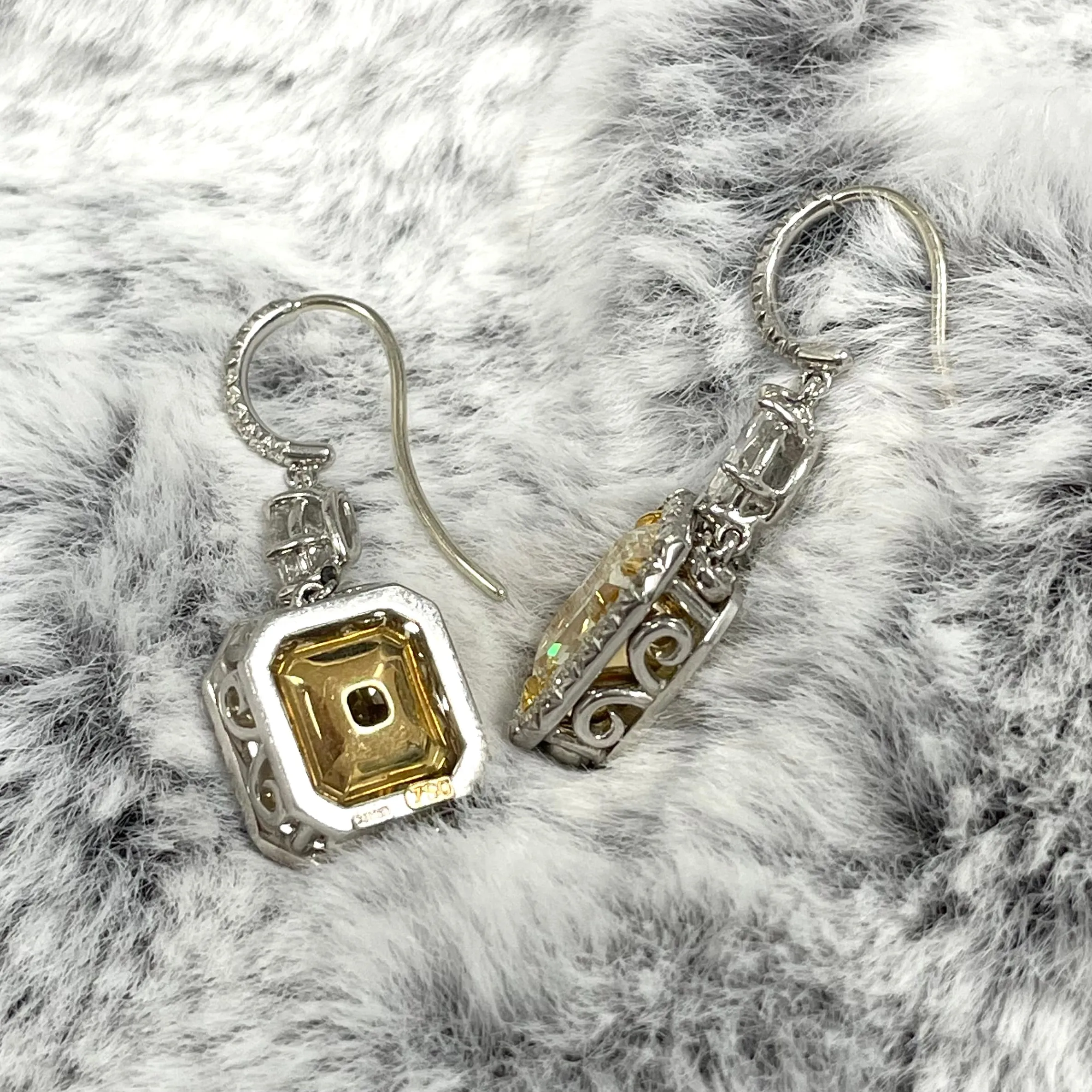 Exuberance Earrings (8.47 ct Radiant Fancy Yellow Internally Flawless GIA Diamonds) in Platinum