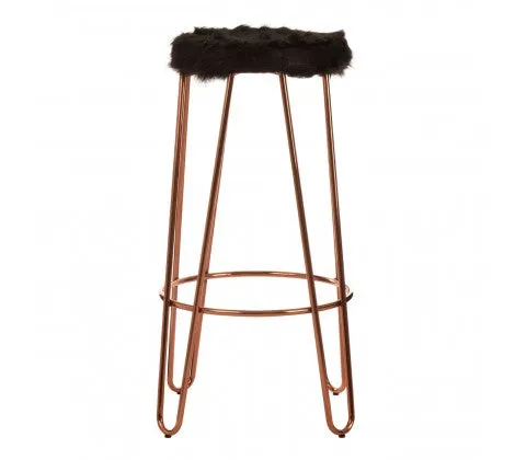 Faux Fur & Rose Gold Finish Stool