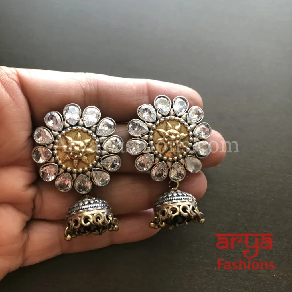 Fiza Dual Tone Oxidized Silver Tribal Jhumkas