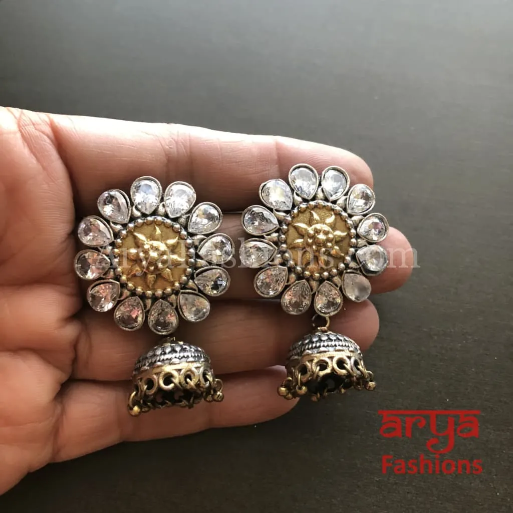 Fiza Dual Tone Oxidized Silver Tribal Jhumkas