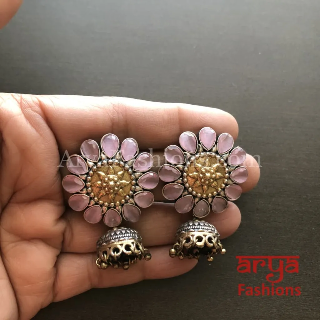 Fiza Dual Tone Oxidized Silver Tribal Jhumkas