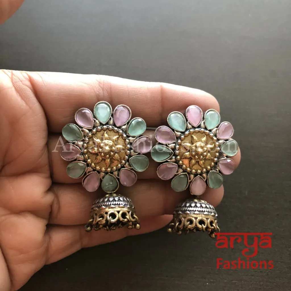 Fiza Dual Tone Oxidized Silver Tribal Jhumkas