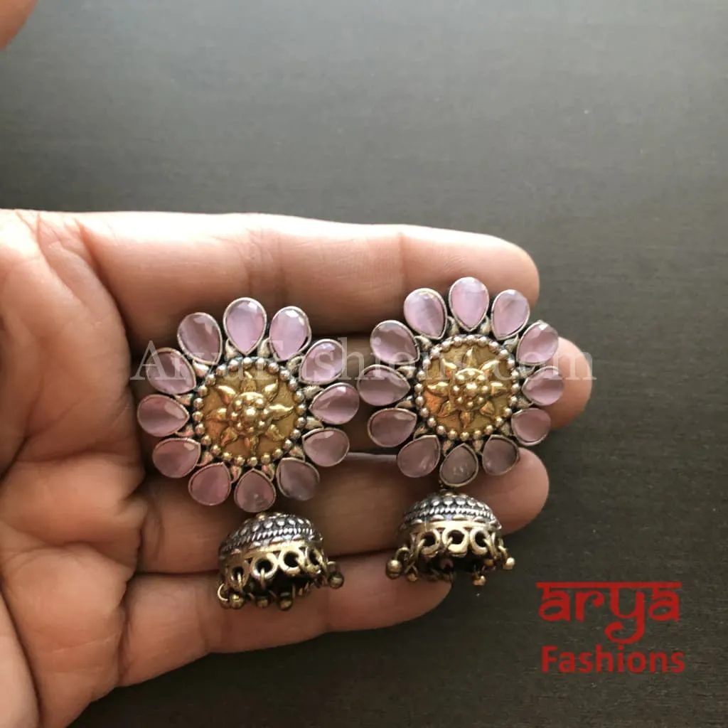 Fiza Dual Tone Oxidized Silver Tribal Jhumkas