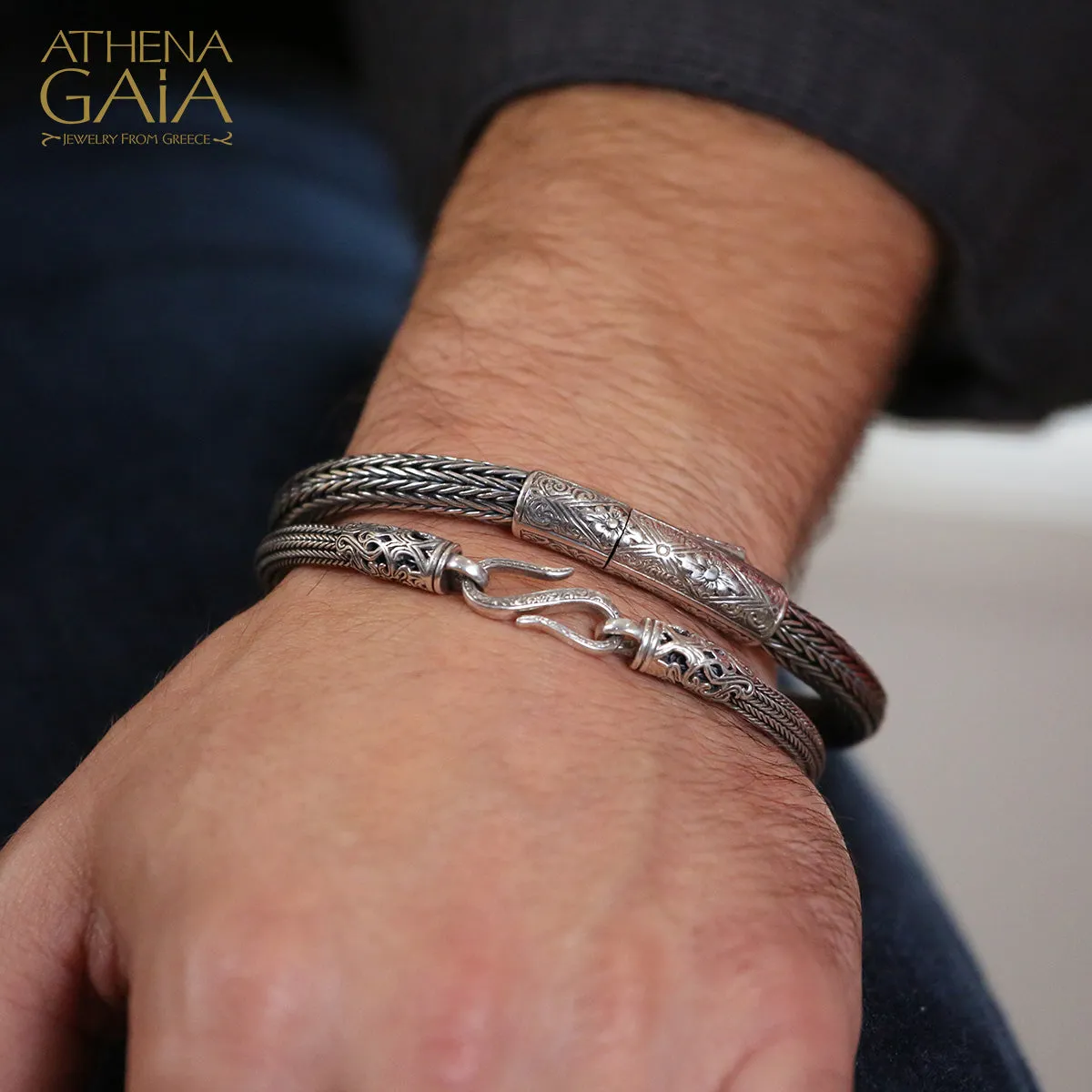 Floral Clasp Silver Strap Bracelet