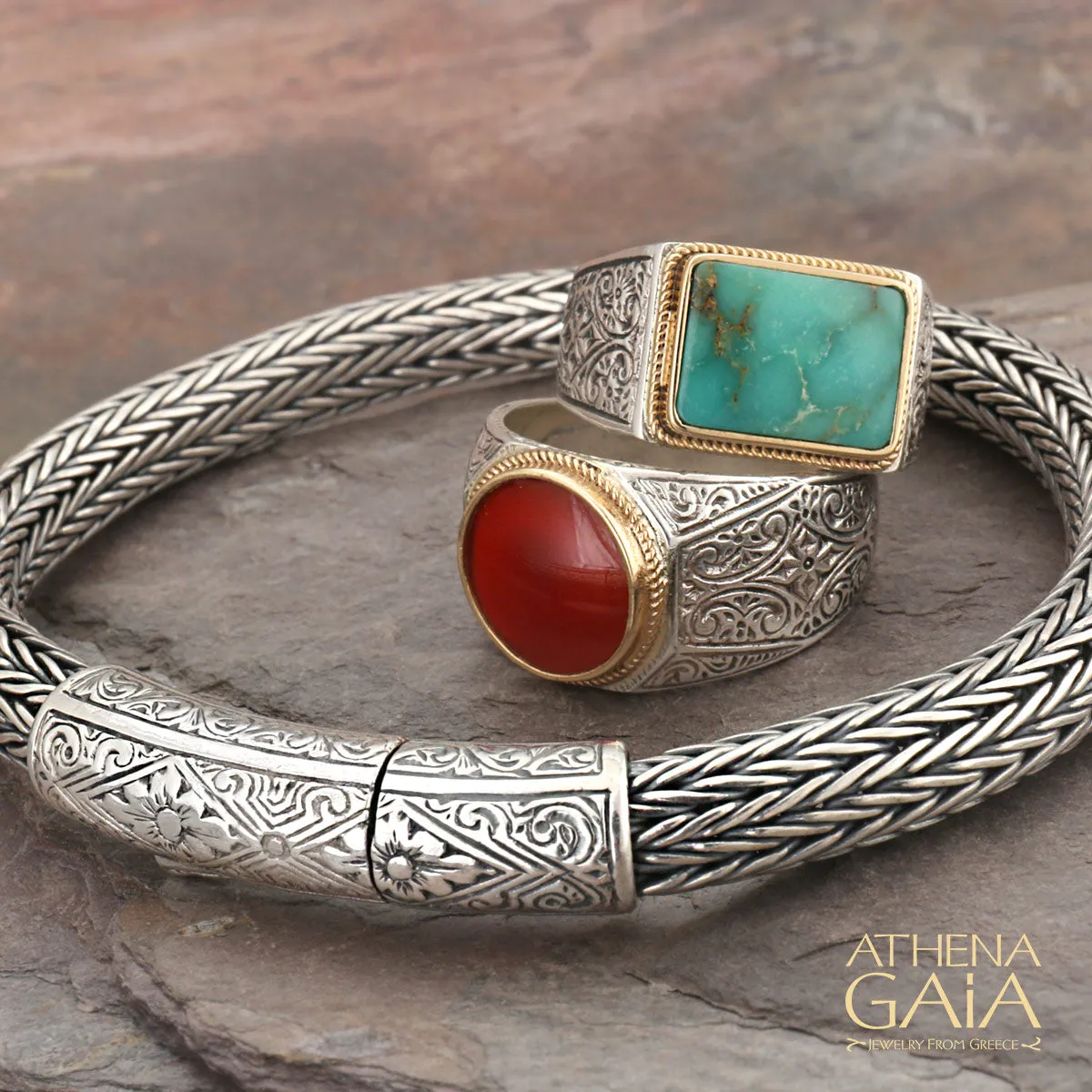 Floral Clasp Silver Strap Bracelet