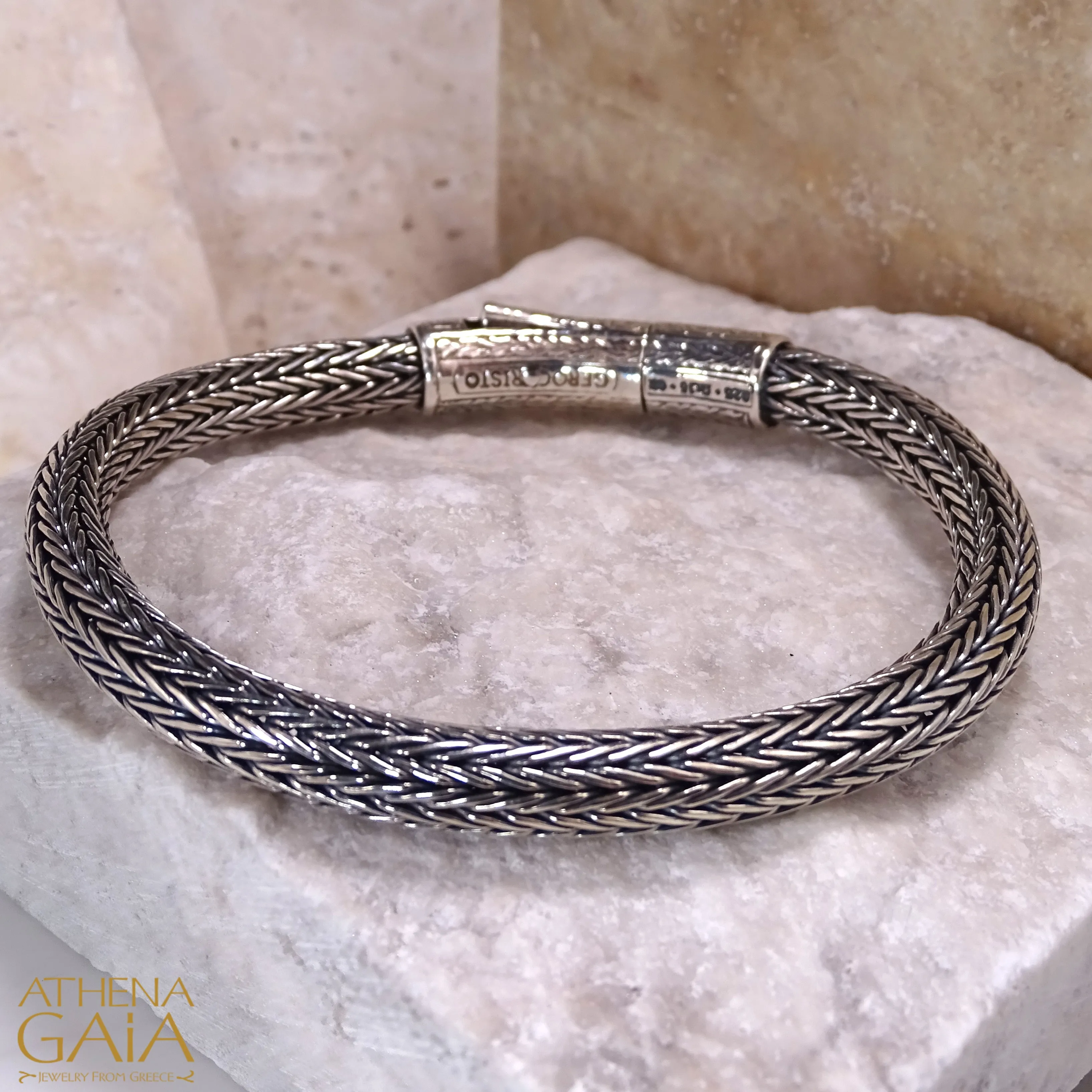 Floral Clasp Silver Strap Bracelet