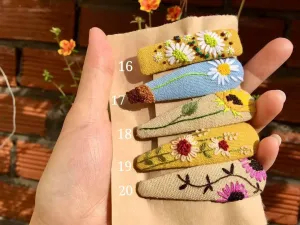 Flower Garden Embroidered Hair Barrette, Collection Eloise